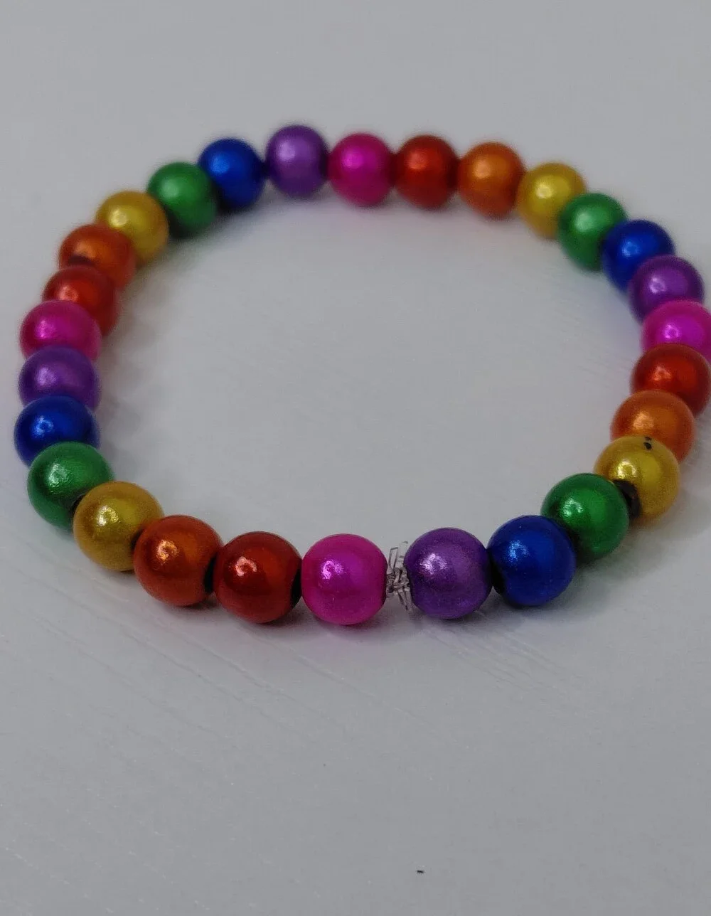 Hand Made Kids Rainbow Beaded Stretch Bracelet — Multicolor 5.5 Inches